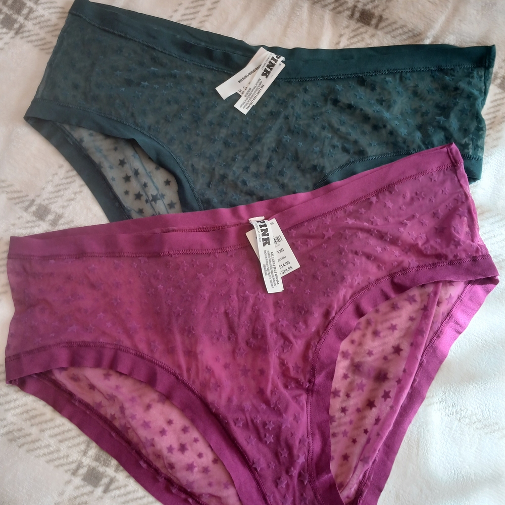 2 Psirs Of PINK Victoria's Secret Starry Panties - Green and Purple